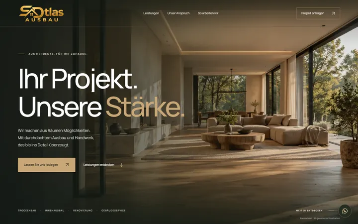 Startseite der Website von ATLAS AUSBAU