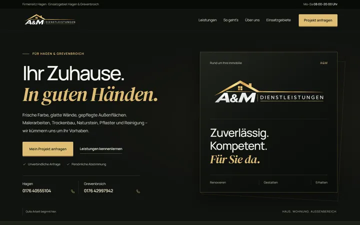 Startseite der Website von A&M Dienstleistungen