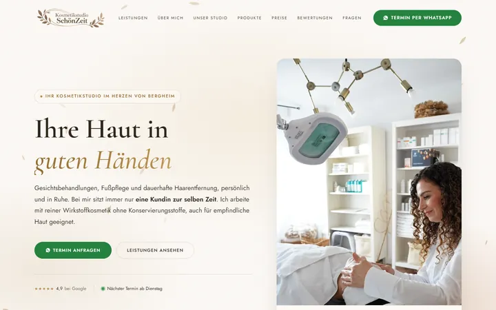 Startseite der Website von Kosmetikstudio SchönZeit